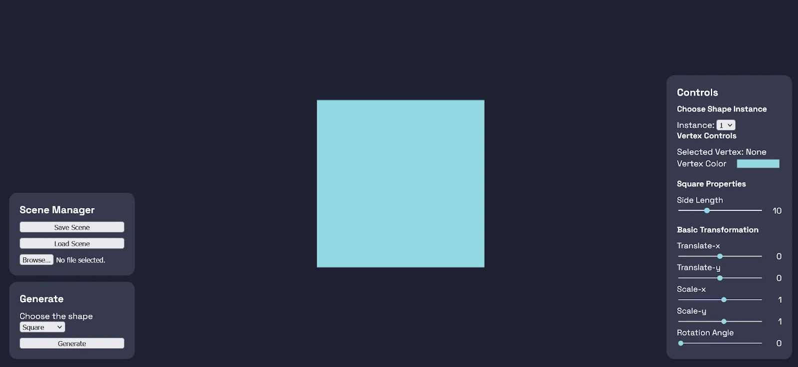 Screenshot of WebGL 2D Editor - Adding Square to the Scene