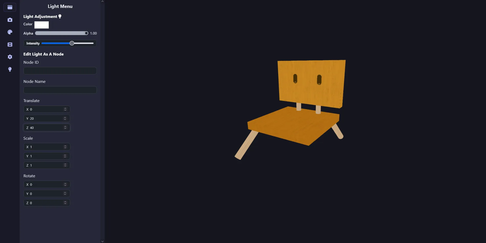 Screenshot of WebGL 3D Editor - Light