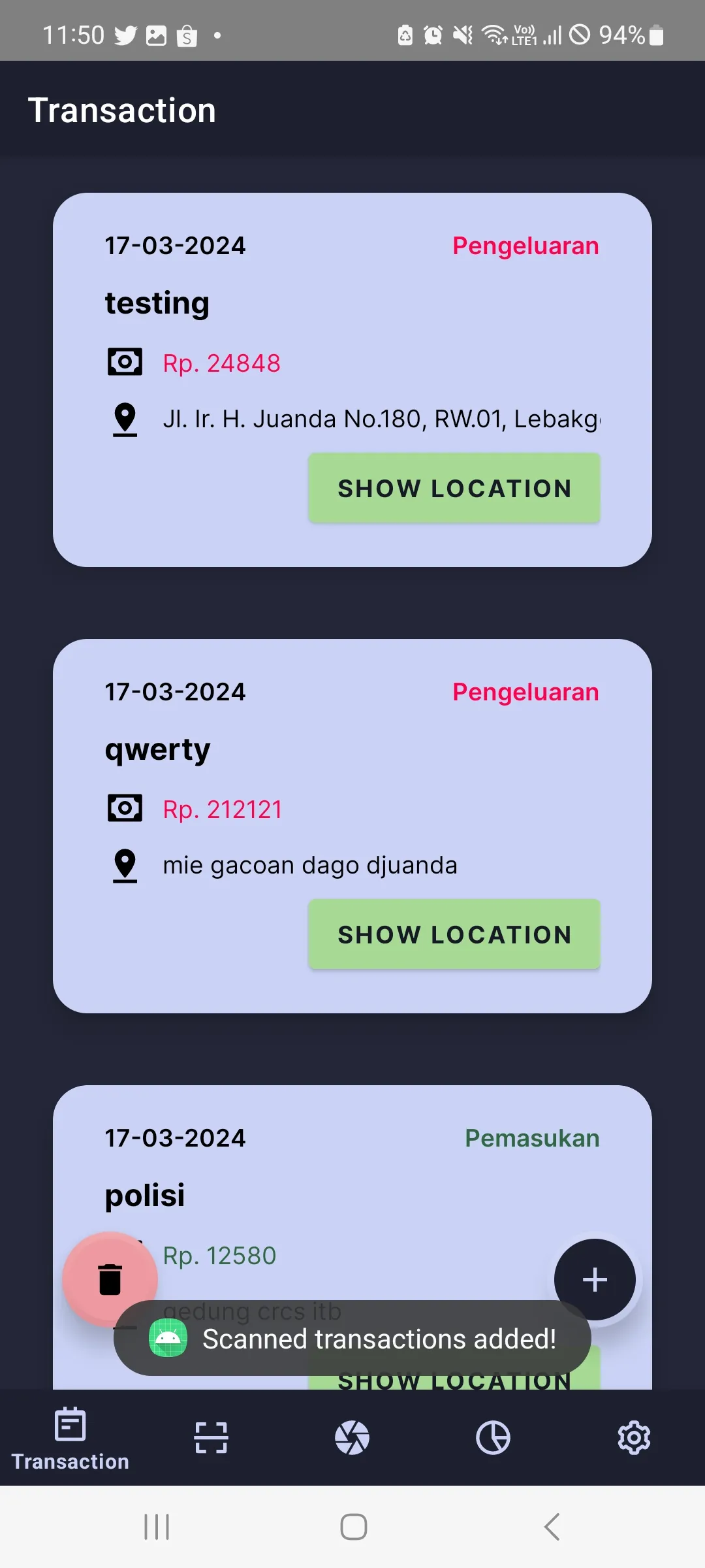 Scanned Transaction Added